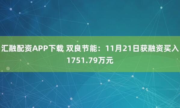 汇融配资APP下载 双良节能：11月21日获融资买入1751.79万元